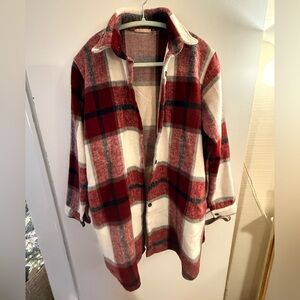 Burgundy, Navy and White Plaid Button-Up Shirt